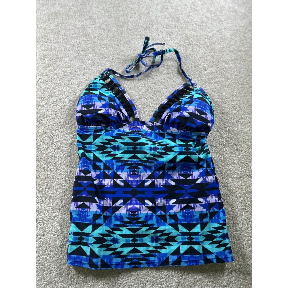Arizona Jeans Women's Swimwear Tankini Top Medium Blue Geometric Nylon